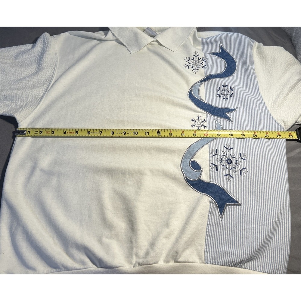 Vintage Koret City Blues Pullover Shirt Sz L Grandma Stretch Cottagecore 90s - Picture 4 of 7